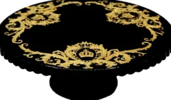 Pompöös by Casa Padrino Luxus Tortenplatte mit 24 Karat Vergoldung Schwarz / Gold Ø 32 x H. 11,5 cm - Pompööser Kuchenteller designed by Harald Glööckler