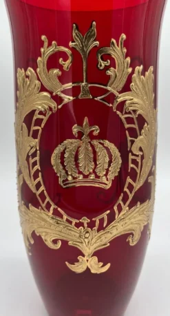 Pompöös by Casa Padrino Luxus Vase mit 24 Karat Vergoldung Rot / Gold Ø 12,3 x H. 30 cm - Pompööse Blumenvase designed by Harald Glööckler - Handgefertigt und per Hand bemalt - Edel & Prunkvoll
