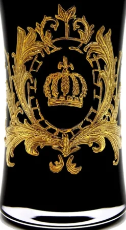 Pompöös by Casa Padrino Luxus Wasserglas Set Schwarz / Gold Ø 8 x H. 13 cm - Wassergläser mit 24 Karat Vergoldung - Pompööse Gläser designed by Harald Glööckler
