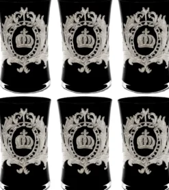 Pompöös by Casa Padrino Luxus Wasserglas Set Schwarz / Silber Ø 8 x H. 13 cm - Wassergläser mit edler Platin Beschichtung - Pompööse Gläser designed by Harald Glööckler