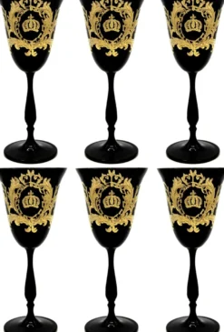 Pompöös by Casa Padrino Luxus Weißweinglas Set Schwarz / Gold Ø 8,7 x H. 20,3 cm - Weißweingläser mit 24 Karat Vergoldung - Pompööse Weingläser designed by Harald Glööckler