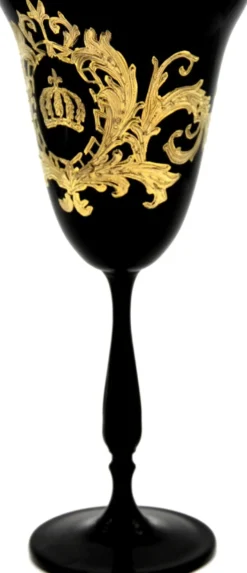 Pompöös by Casa Padrino Luxus Weißweinglas Set Schwarz / Gold Ø 8,7 x H. 20,3 cm - Weißweingläser mit 24 Karat Vergoldung - Pompööse Weingläser designed by Harald Glööckler