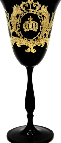 Pompöös by Casa Padrino Luxus Weißweinglas Set Schwarz / Gold Ø 8,7 x H. 20,3 cm - Weißweingläser mit 24 Karat Vergoldung - Pompööse Weingläser designed by Harald Glööckler