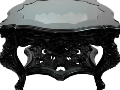 Prachtvoller handgeschnitzer Luxus Barock Couchtisch Schwarz mit eingesetzter Glasplatte 76 x 76 x H 52.5 cm von Casa Padrino