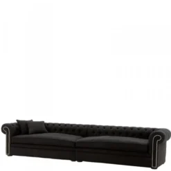 Riesiges Chesterfield Luxus Sofa Schwarz Leinen 380cm Länge