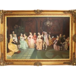 Riesiges Handgemaltes Barock Öl Gemälde Konzert im Ballsaal Gold Prunk Rahmen 225 x 165 x 10 cm - Massives Material