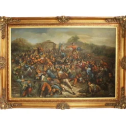 Riesiges Handgemaltes Barock Öl Gemälde Krieg Gold Prunk Rahmen 225 x 165 x 10 cm - Massives Material