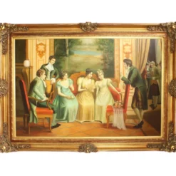 Riesiges Handgemaltes Barock Öl Gemälde Fräuleins Gold Prunk Rahmen 225 x 165 x 10 cm - Massives Material