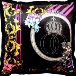 Riesiges XXL Luxus Barock Kissen Purple / Black Pompöös by Casa Padrino von Harald Glööckler 80 x 80 cm mit funkelnden Glitzersteinen
