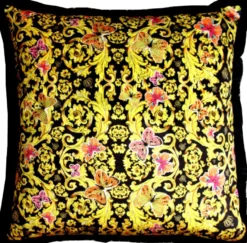Riesiges XXL Luxus Barock Kissen "Flowers & Butterflies" Pompöös by Casa Padrino von Harald Glööckler 80 x 80 cm mit funkelnden Glitzersteinen